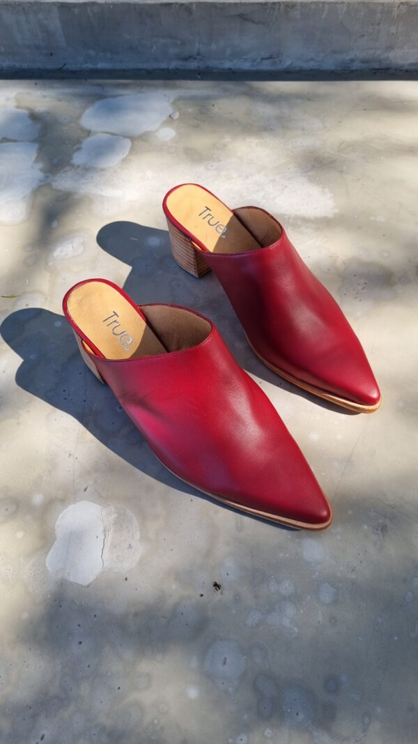 zapato tipo zueco de mujer confeccionado en cuero, taco ancho de 4 cm, colore de la temporada